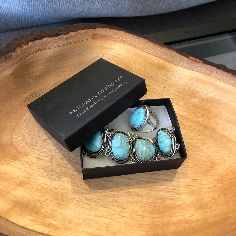 Sterling Silver & Turquoise Ring Bracelet Set